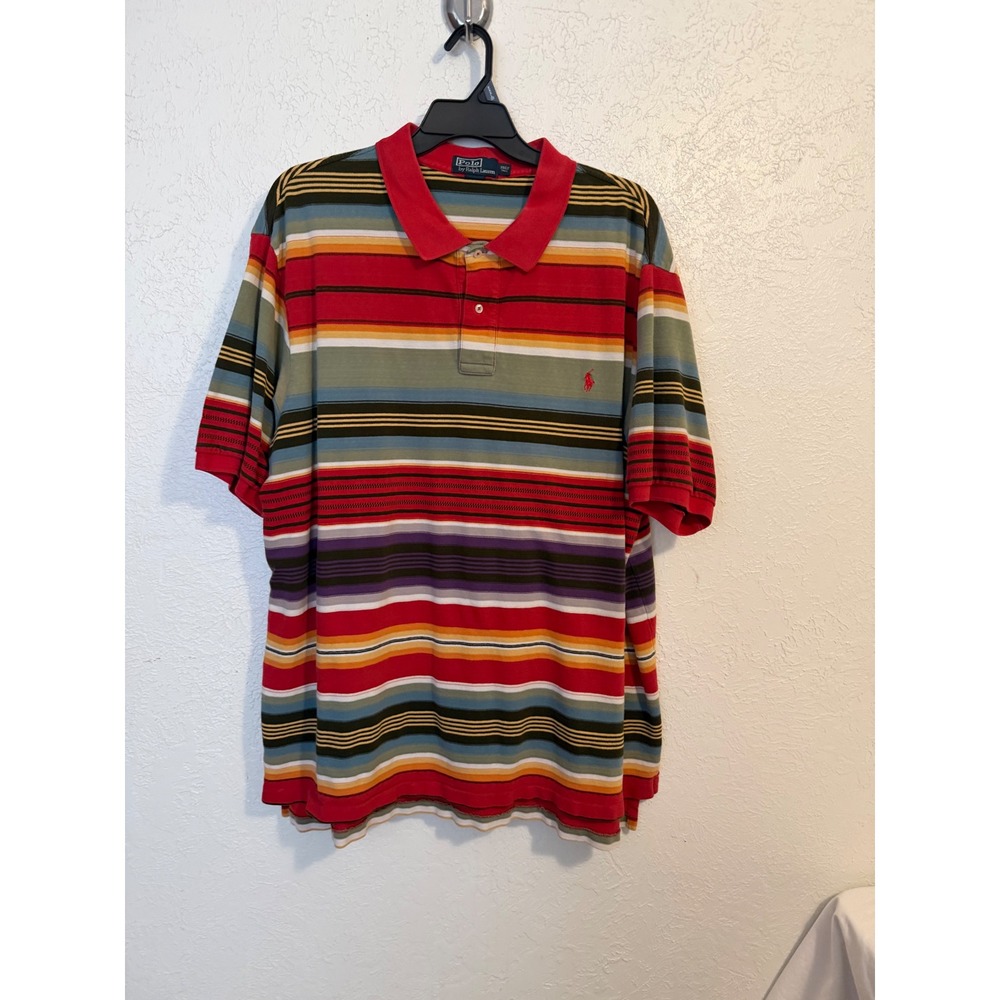 Polo Ralph Lauren Mens 3XLT Tall Multicolor Striped Cotton Polo Shirt Red Pony